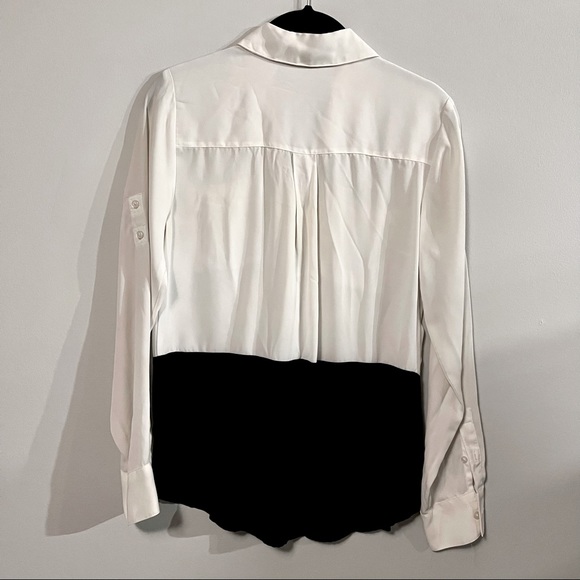 Express Black and White Color Block Convertible Sleeve Portofino Shirt - Picture 3 of 3